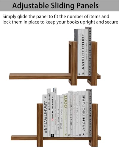 100% Solid Wood Adjustable Desktop Bookshelf, Retro Tabletop Bookshelf, Desk Shelf Holder for Living Room, Home, Office, Perfect for Magazine, Books, Cookbooks, No Tools Required to Assemble (Brown) - color: Brown