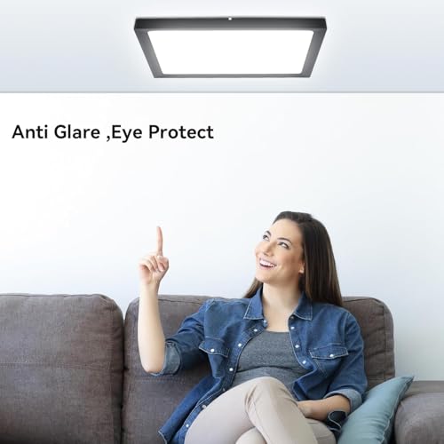 12Pack 12inch Square Black 3200LM LED Flush Mount Ceiling Light,28W White 6000K Slim Surface Mount Ceiling Light Fixture for Kitchen Bedroom Living Room - size: 12Pack-28W-12Inch-Square-Black