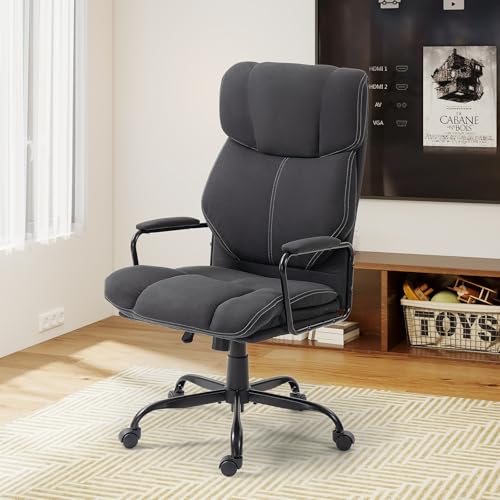 Dark Gray Big and Tall Ergonomic Executive Office Chair | Thick Cushion, Lumbar Support, Adjustable Height & Armrests, Rolling Swivel - color: Grey, style: fabric w/o footrest