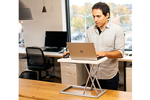 Rocelco 19" Portable Laptop Riser, Height Adjustable Travel Standing Desk Converter, Premium Compact Sit Standup Keyboard Monitor Rising Workstation with Carry Bag, White R PDRW