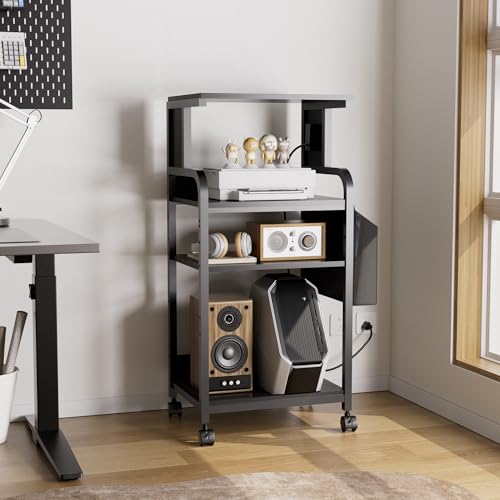 4-Tier Tall Printer Stand with Storage Adjustable Shelf and Bag - color: Black, size: 20.9''x15.7''
