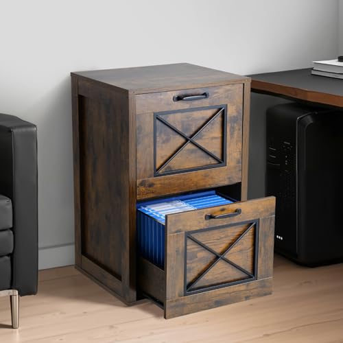VEVOR 2 Drawer File Cabinet, Vertical Filing Storage Cabinets for Home Office, Heavy-Duty Cabinet with 2-Level Adjustable Hanging Rod, for A4/Letter/Legal Size File, Easy to Assemble (Honey Brown) - style: 2 Drawers