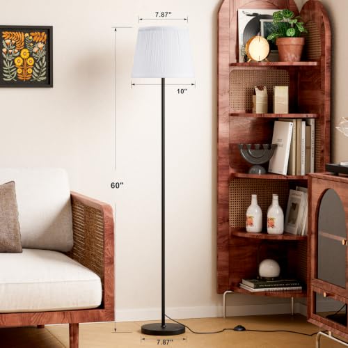 Ambimall 60'' Modern Floor Lamp with Shade, Tall Lamps for Living Room, Bedroom, Office, Dining Room, Pleated Fabric White Lampshade(Without Bulb) - color: pleated fabric white, size: 60 Inches(Without Bulb)