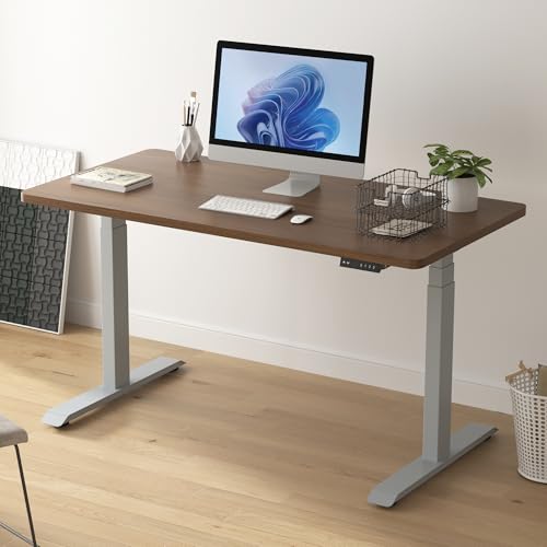 Fromann Electric Standing Desk Frame Dual Motor 3 Stages Height Adjustable Desk Legs with USB A+ C Ports Sit Stand up Desk Base for Home and Office (Grey) - color: Grey