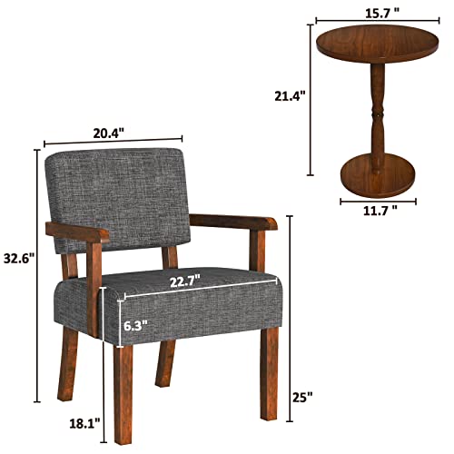FAGAGA Accent Chairs Set of 2, 2 Solid Wood Armchairs with Side Table - color: Linen Gray, size: One Set