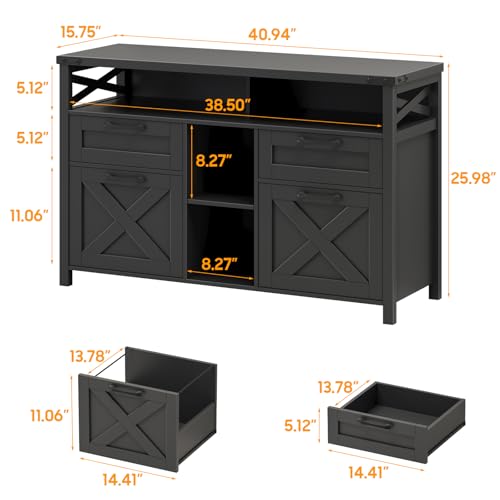 Halitaa File Cabinet with Open Storage Shelf for Home Office, Pure Black - color: Pure Black, size: 4 Drawers