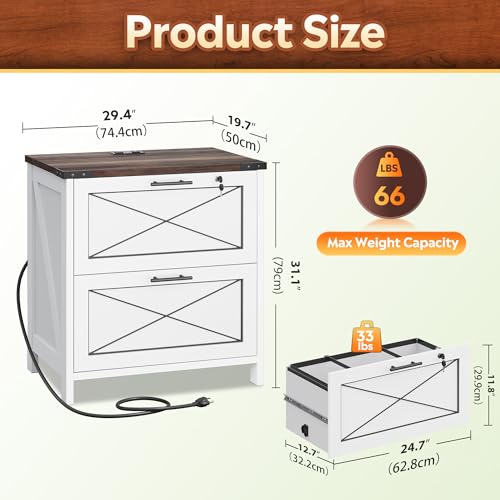 DEVAISE Wood Lateral File Cabinet, 2 Drawer Filing Cabinet, White - color: White