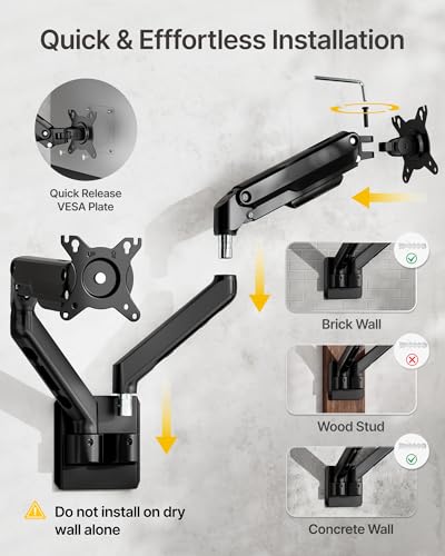 monTEK Dual Monitor Wall Mount, Wobble-Free Spring, 17–32" Full Motion | Dual Wall Mount Frees Full Desktop Space, Zero Clearance Retracts To 3.8", Wobble-Free Spring, Supports 20 Lbs Per Arm - size: Dual Arms