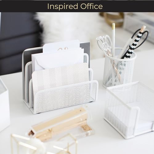BLU MONACO White Metal Mesh Letter Sorter | 3-Slot Mail Organizer for Desk, Office & Home | Vertical File & Envelope Holder | Modern Mail Sorter for Documents, Bills & Files - color: White