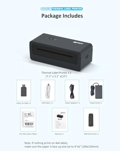 iDPRT Bluetooth Thermal Shipping Label Printer, Wireless 4x6 Shipping Label Printer, Compatible with Android, iPhone, Windows & Mac, Widely Used for, Amazon, Shopify, Etsy, USPS, SP460BT - color: Black