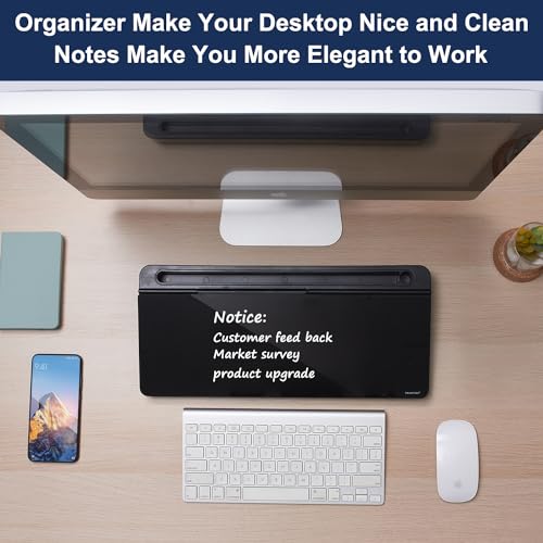 TSJ OFFICE Desktop Whiteboard Dry-Erase-Board - Computer Keyboard Stand White Board Surface Pad with Drawer, Desk Organizers with Accessories for Office, Home, School Supplies - Complete Black - color: Black Base/Glass