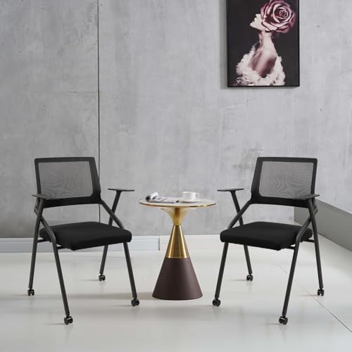 CLATINA Ergonomic Stackable & Foldable Conference Room Chairs, Mesh Office Chair with Arms and Wheels for Office Waiting Room Meeting Lobby Church School Receptions and Training Black - color: Black With Wheel, size: 1 pack