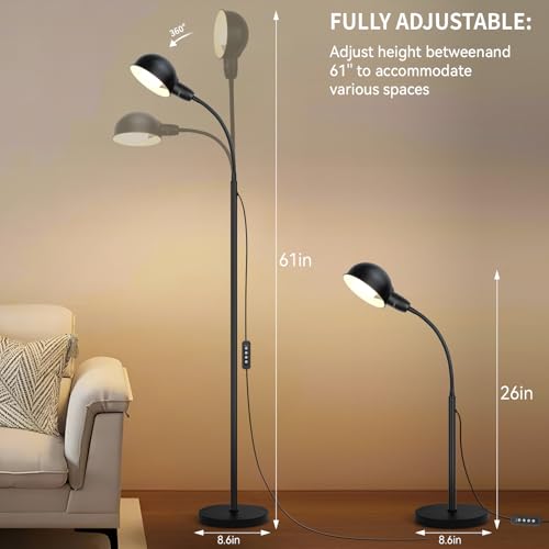 Ruiever Floor Lamp with Flexible Gooseneck and Height Adjustable,Standing Lamp Include Dimmer LED Bulb,Ideal Tall Lamp with Dimmer and Timer Switch for Reading,Bedside and Living Room (Black) - color: Black