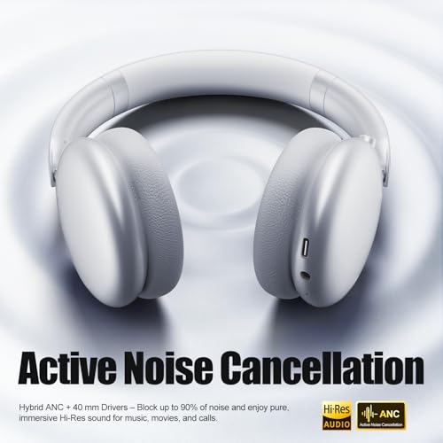 Wentronic Y06 Noise Cancelling Headphones,58H Playtime and 5 EQ Music Modes Wireless Over Ear Bluetooth Headphones with Microphone,Lossless Audio,Multipoint Connection,Foldable,Lightweight,Silver - color: Silver