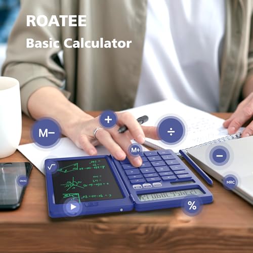 Desk Calculator with Erasable LCD Notepad Calculators ROATEE Desktop Basic Calculators for Middle School Cute Pocket Solar Calculator Office Desk Accessories Supplies Home Office Essential Big Button - color: Blue