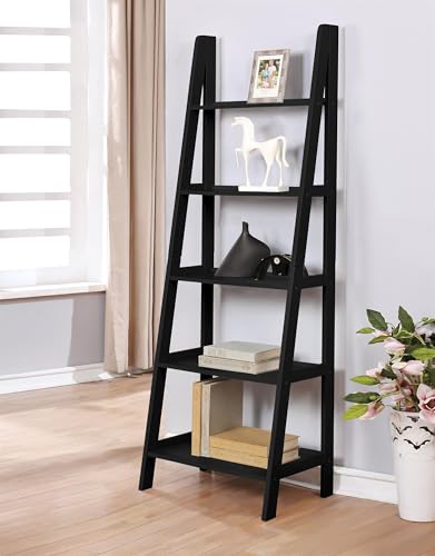 Linon Archdale Wood Open Back 72" Ladder Bookshelf with 5 Shelves in Black