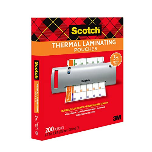 Scotch Thermal Laminating Pouches,Clear,3 mil.,Ideal Office or School Supplies,Fits Letter Sized Paper (8.9 in. × 11.4 in.),(Pack of 1200) - size: 1200-Pack