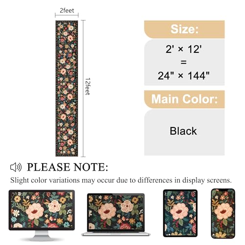 DUKINO 2x12 Washable Runner Rug, Non Slip Long Kitchen Runner Rug, Black | Floral, Low Pile, Soft Indoor Rug Runner for Hallway, Entryway, Bedroom, Bathroom, Laundry, Pet Friendly, Modern Home Decor - color: Black, size: 2' x 12' (Rectangular)