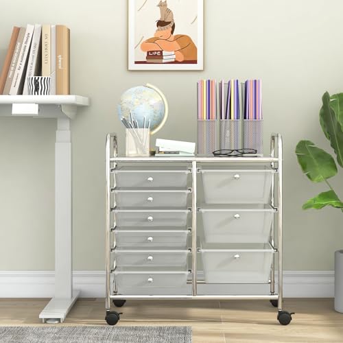 Giantex 9 Drawers Rolling Cart, Classroom Organizers, Storage Cart with Wheels, for Teacher Office Home School Supplies Tool Craft Art Paper, Clear - color: Clear, size: 9 Drawers (3 Big +6 Small)
