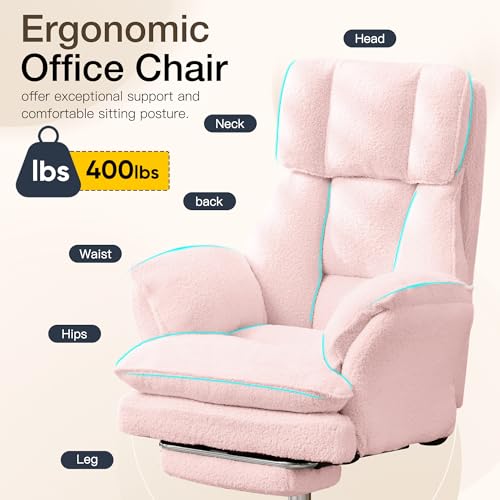 JOMEED Cloud Cross Legged Office Chair with Footrest,Flip Armrest,Pink - color: Pink