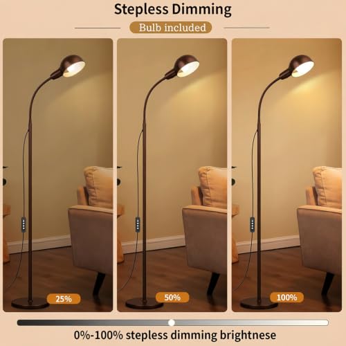 Ruiever Brown Floor Lamp with Flexible Gooseneck and Rotatable Shade,Standing Lamp Include Dimmer LED Bulb,Ideal Tall Lamp with Dimmer and Timer Switch for Reading,Bedside and Living Room (Brown) - color: Brown