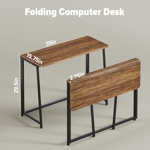 WOHOMO Folding Desk, 39.4" Foldable Computer Table for Small Spaces, Walnut - color: Brown, size: Large Size:39.4 x 15.7