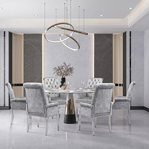LOULENS Velvet Dining Chairs Set of 2, Dining Chairs with Arms, Grey | Upholstered, High Back, Tufted, Luxurious, Stainless Steel Leg, for Kitchen & Dining Room - color: Grey, size: 2 PCS