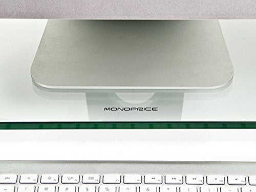 Monoprice Multimedia Desktop Stand 22 Inch x 9.5 Inch - Stand & Riser, Laptop Stand, Desktop TV Stand w/ Height Adjustable Legs - Workstream Collection, Clear