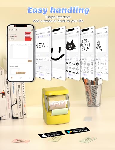 HPRT NEW1 Label Maker - Bluetooth Label Make Machine with 1 Roll Tape Portable Thermal Printer for iPhone&Andriod, Yellow - style: Yellow