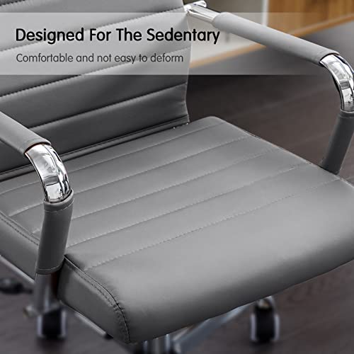 Home Office Chair Ribbed, Modern Leather Conference Room Chairs, Ergonomic Office Desk Chair, High Back Executive Computer Chair, Adjustable Swivel Chair with Arms (Grey) - color: Grey