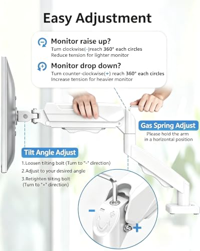 MOUNTUP Single Monitor Desk Mount Holds Screen up to 32 inch, Height Adjustable Monitor Arm, Full Motion Computer Monitors Stand with Clamp/Grommet Base, VESA Mounts Fit 4.4-19.8lbs Computer, White - color: White, size: Single