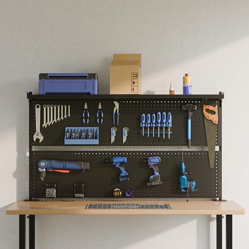 EUREKA ERGONOMIC Desk Pegboard Dual Monitor Stand 59x34 Black - color: Black, size: 59 inch