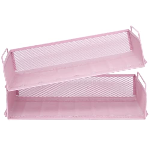 2 Pack Stackable Desk Paper Tray, Metal Mesh Desktop Document Letter File Organizer for Office Home School, 13.5'' L x 9.75'' W x 5.5'' H, Pink - color: 2 Pack Pink