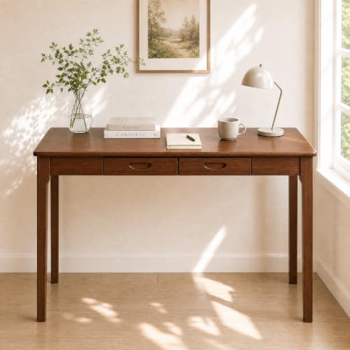 47" Solid Wood Desk with Drawers, Small Writing Desk & Wooden Computer Desk - size: 47inch