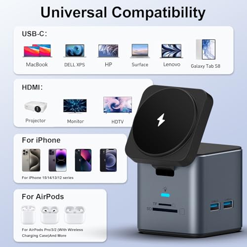 USB C Laptop Docking Station, 9 in 1 Hub with MagSafe Charger, Dark Gray - color: Dark Gray