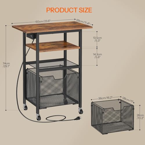HOOBRO Printer Stand with Hanging File Drawer, Rolling Printer Cart on Wheels, Mobile Filing Cabinet Storage Shelf, Home Office Desk Side Organizer, Rustic Brown and Black BF17UPS01 - color: Rustic Brown + Black