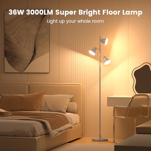 SIBRILLE 36W LED Tree Floor Lamp with Remote for Living Room Bedroom - color: Silver Gray