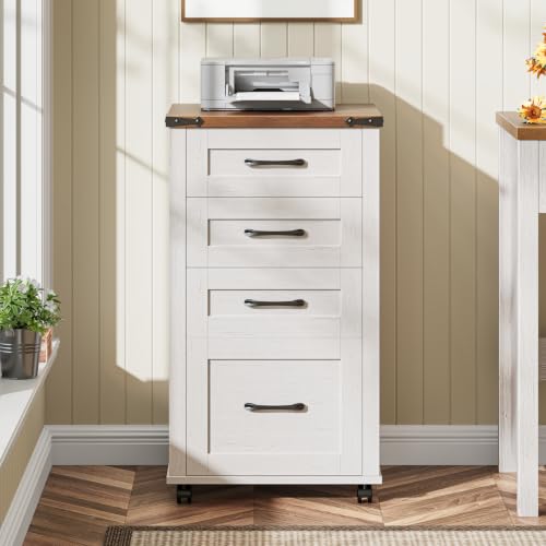 Halitaa 4 Drawer Mobile File Cabinet, Vertical Rustic Filing Cabinet for Hanging A4/Letter Size, Printer Stand with Storage Organization for Home Office - style: 4 Drawer