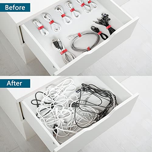 50PCS Reusable Adjustable Cable Ties, Microfiber Cloth for Computer Cable Management (Red) - color: Red