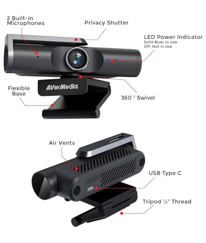 AVerMedia PW515 4K Ultra HD Business Webcam with Microphone for PC/Desktop/Laptop/Mac, with AI Auto Framing for Streaming, Meeting, Video Calls, Sony Sensor, Works with Teams, Zoom, Google Meet, OBS - style: PW515 - 4K30 autofocus