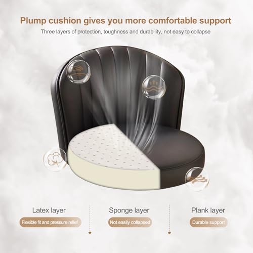 Small Round Rolling Desk Chair Armless Comfy Vanity Computer Chair with Low Backrest PU Leather Height Adjustable Swivel Work Spa Chair - color: Black, style: Set of 2 with backrest