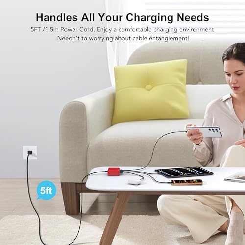 USB Fast Charger Block 50% Smaller 100W Max 6-Port GaN USB Charging Station - color: F-Red, size: 100W
