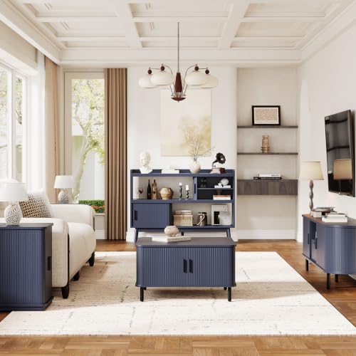 ONBRILL 51.2" Sideboard Buffet Cabinet with Outlet & Sliding Door, Blue - color: Blue, size: 51.2"