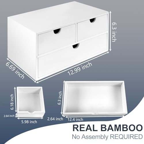 Charmewooden Bamboo Desk Organizer With Drawers Countertop Drawers Counter Storage Box Corner Desk Organizer for Home Office No Assembly Required - color: White(3 Drawers )