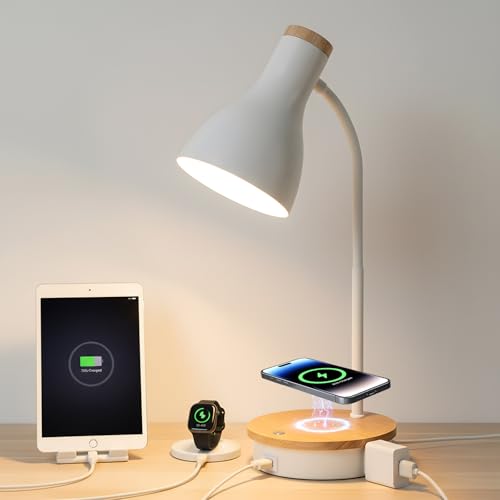LALISU Desk Lamp for Home Office, 10W Fast Wireless Charger Desk Light - color: White-Fast Charging (10W)
