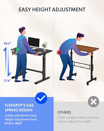 FLEXISPOT H7 Plus Mobile Standing Desk, Pneumatic Adjustable,One-Piece 40" - color: Black, size: 40"