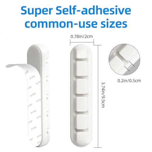2 Packs Cable Clips, Cable Organizers for Cords, Cable Holder,Cord Organizer, Cord Holder for Desk,Car,Home and Office (5 Slots),White