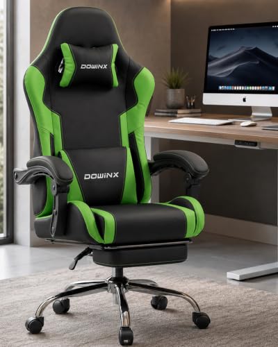 Dowinx Ergonomic Gaming Chair with Footrest & Massage Lumbar, 2D-Linkage Armrests for Computer Chair 330lbs with Headrest Pillow for Office, Home, Streaming and Long Gaming Sessions, Green - color: Green