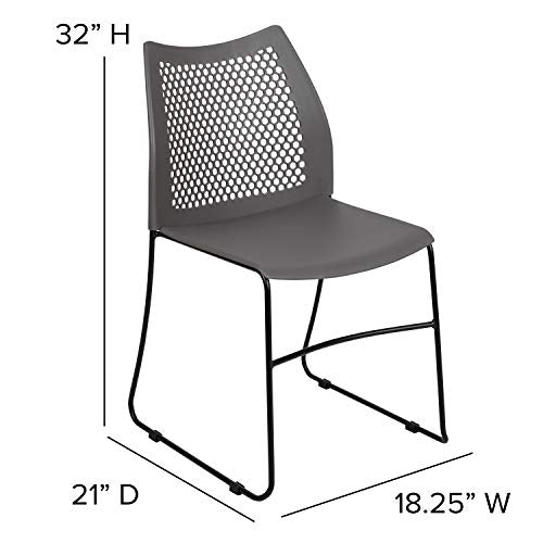 EMMA + OLIVER Home and Office Gray Sled Base Stack Chair with Air-Vent Back - color: Grey