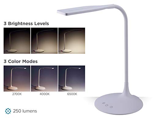 PureOptics LED VLED1819-BD Battery LED Desk Lamp, Dimmable with Adjustable Color Temperature, 4 Hour Battery Life, Rechargeable, Eco Friendly, White - style: Round